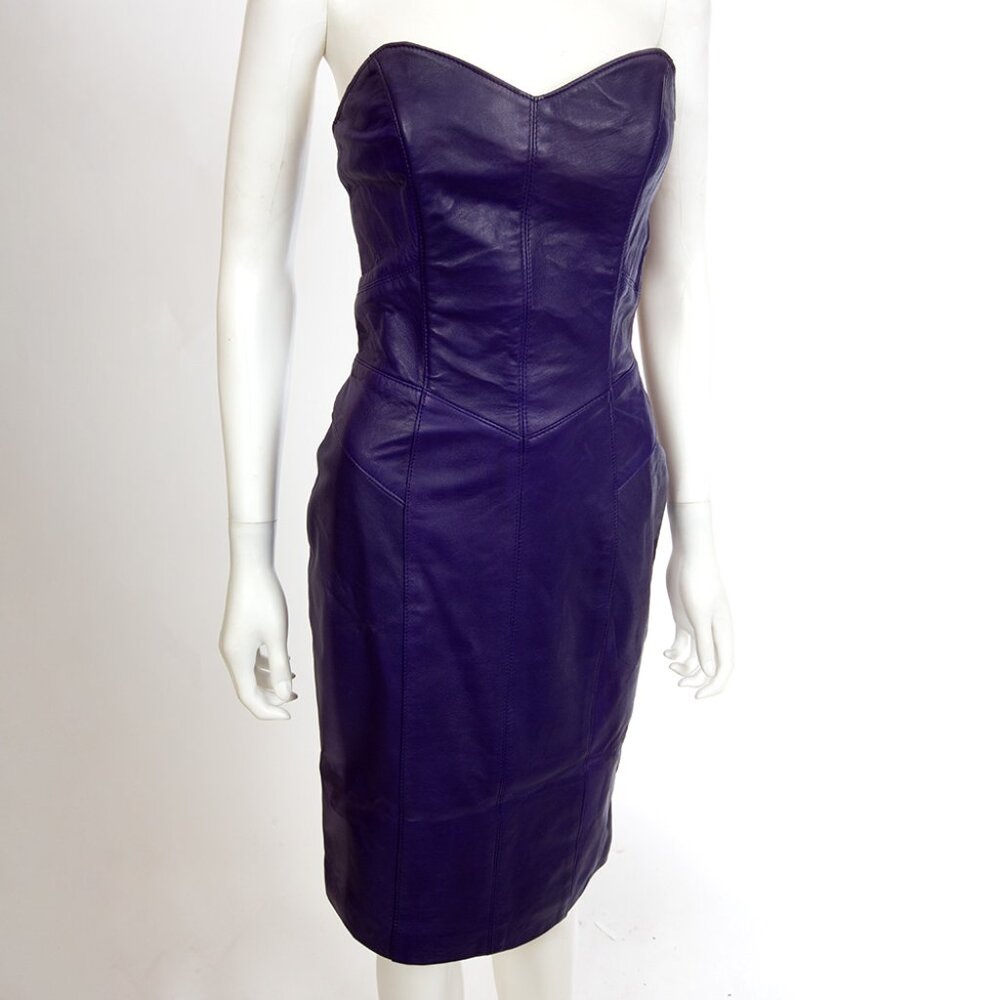1990s Erez Purple Lambskin Leather Bustier Dress sz 4